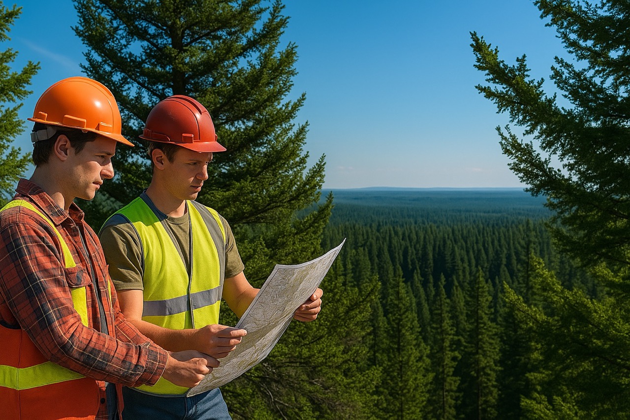 International forest consulting client meeting in forest landscape